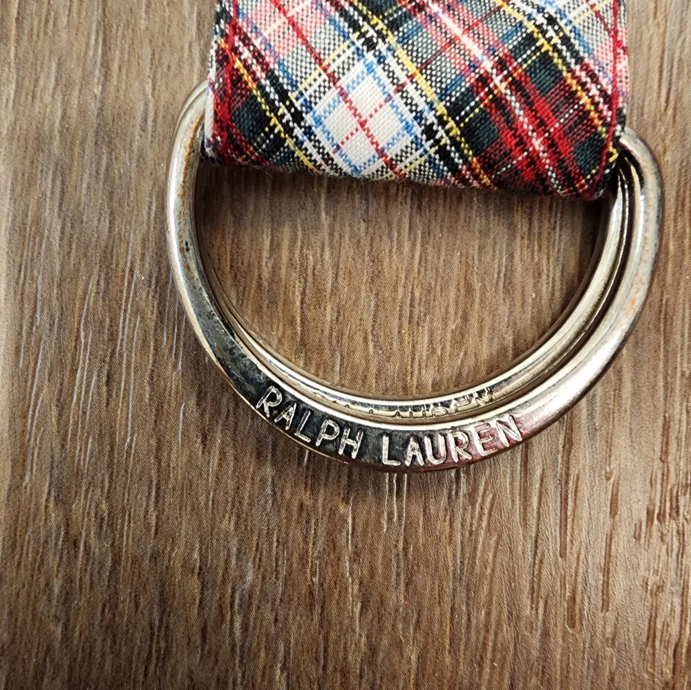 Ralph Lauren Adjustable Belt Plaid Silver Tone Buckle Cloth Ribbon Belt size XS